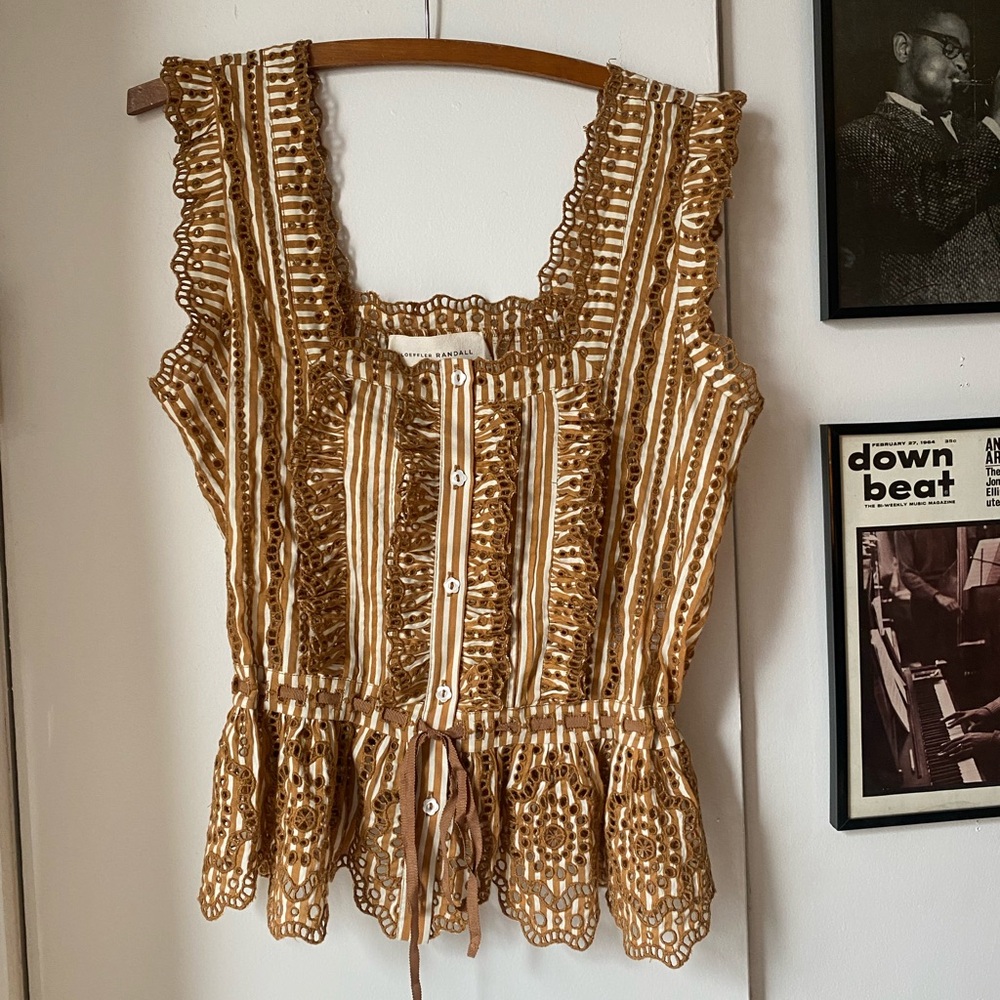 SOLD Loeffler Randall Tan Lace Blouse